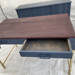 vintage wood Modern style metal base desk with 2 drawers red wood top