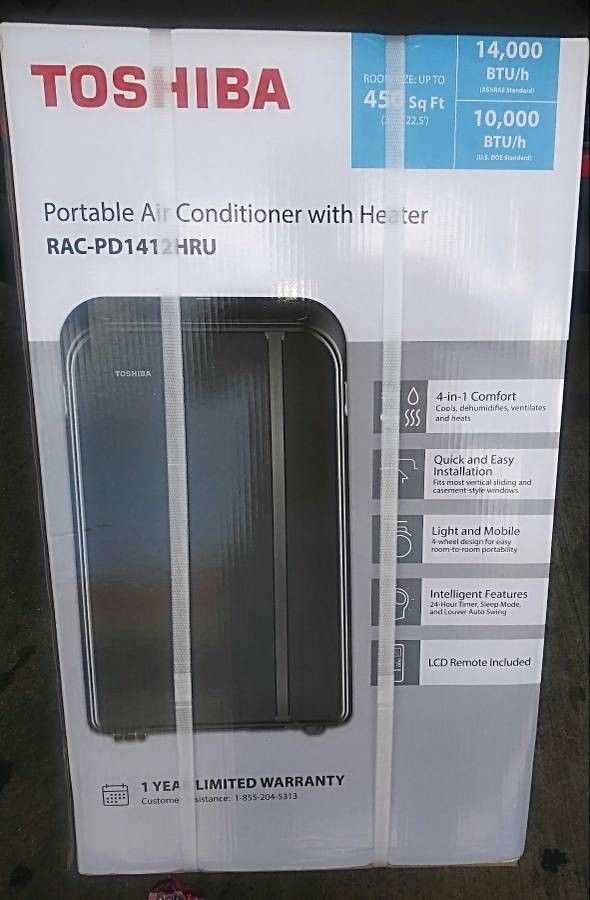 (NEW) Toshiba 14,000 BTU Portable AC w/Heat & Remote