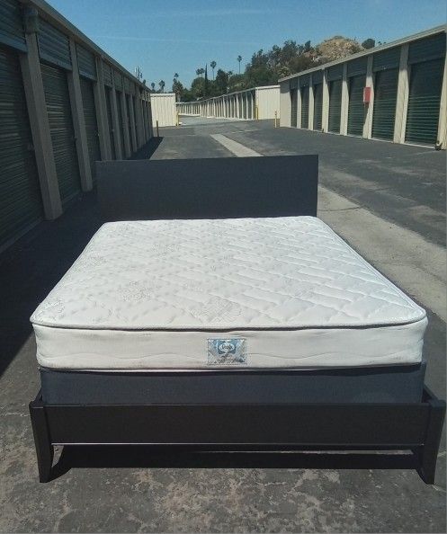 QUEEN BED FRAME WITH BOX SPRING AND MATTRESS