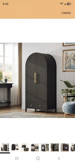VINGLI Arched Wardrobe Closet Armoire with Doors and Drawer, Bedroom Armoires Black Wardrobe Cabinet Closet,19.7" D x 31.5" W x 69.7" H