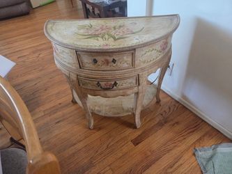 Floral Painted Demilune Console Table