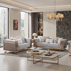 Brand New Glam Gold Animal Print With Gold Trim Sofa And Love Seat