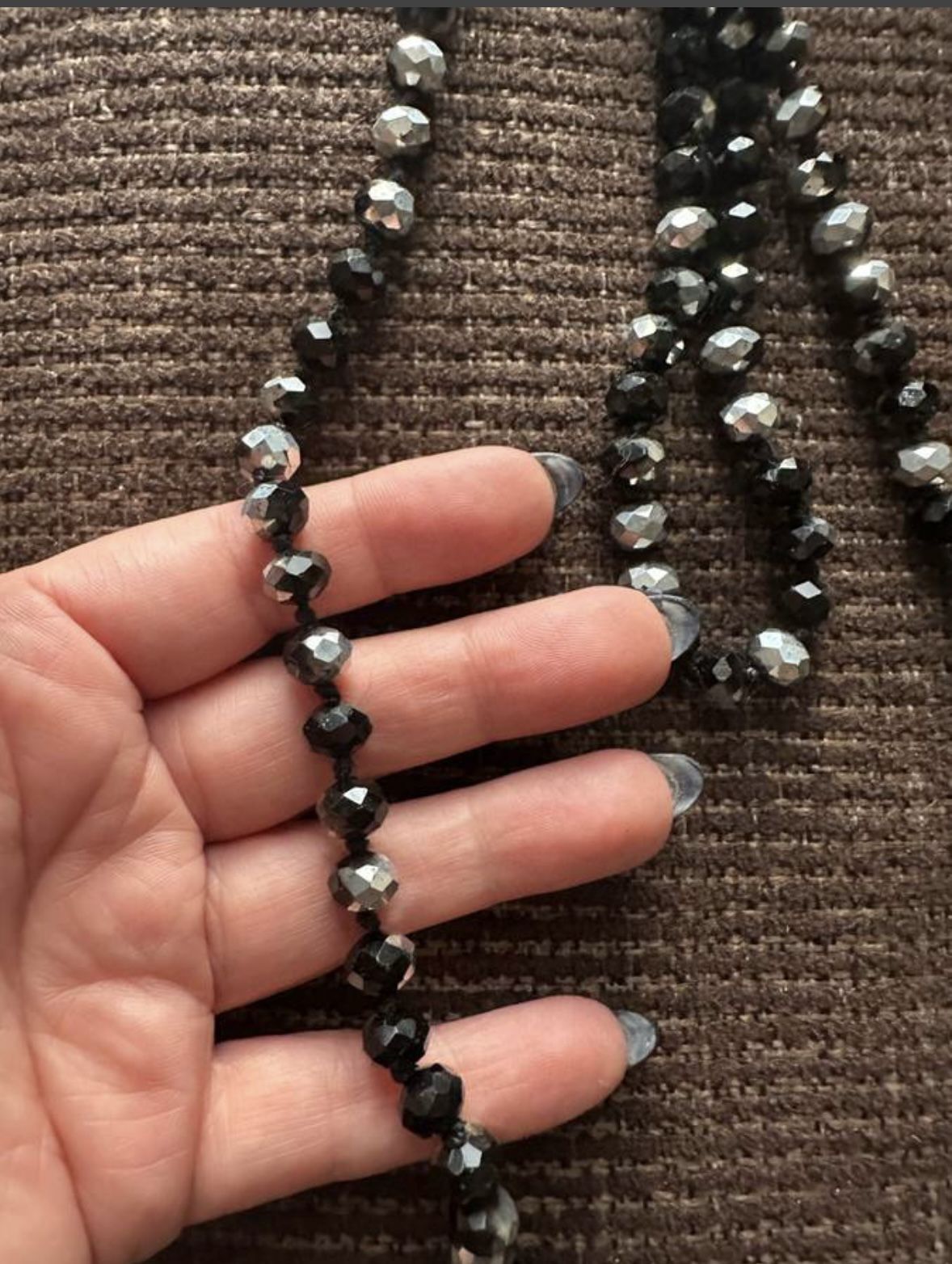 Black, Tan And Bronze Beaded Necklace