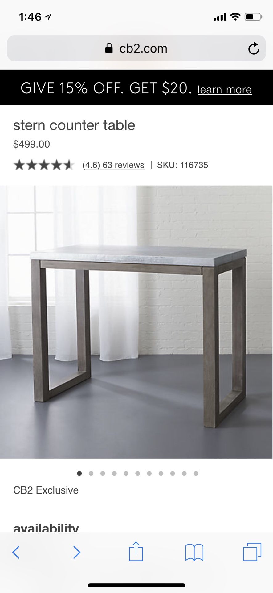 Cb2 stern 2024 counter table