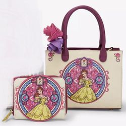 Loungefly Beauty and the Beast Belle Stained Glass Portrait Crossbody Bag&Wallet