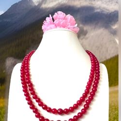 Gorgeous Double Strand Earth Mined Marbled Red Ruby Necklace 20”inch & 91grams.