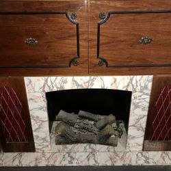 1970s Koronette Console Bar Stereo Fireplace 