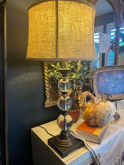 Gorgeous solid & heavy vintage glass and brass lamp