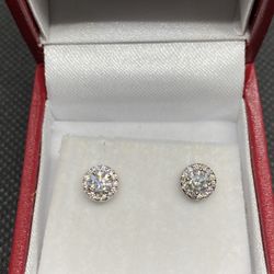 14k White Gold Diamond Halo Earrings