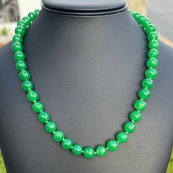 Antique Jewelry 14k solid yellow gold lock 24” Natural Round Green Burmese Beads Jade jadeite Necklace