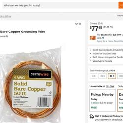 50 ft 4 Gauge Solid SD Bare Copper Grounding Wire