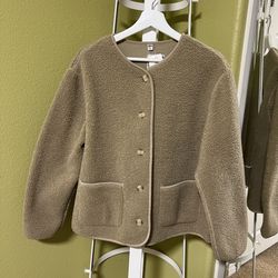 NWT Uniqlo XXL 170/100B super soft cozy Pile Lined Fleece Cardigan beige