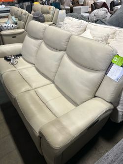 Beige 3-seat leather power recliner