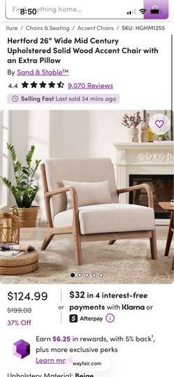 Wayfair Mid Century Upholstered Solid Wood Accent Chair