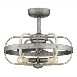 Home Decorators Collection Keowee 23 in. Indoor/Outdoor Silver Coastal Farmhouse Caged Ceiling Fan - New