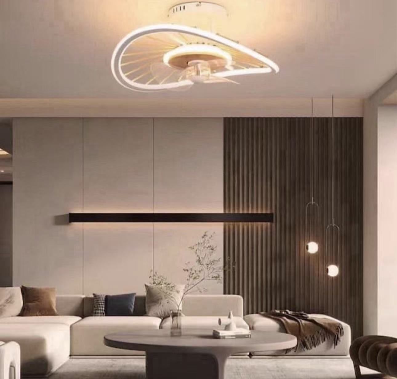 19.6 in. Smart Indoor White Irregular Modern Low Profile Semi Flush Mount Ceiling Fan LED Light with Remote Control App