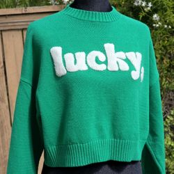 Moon & Madison Green Lucky Cropped Sweater XS