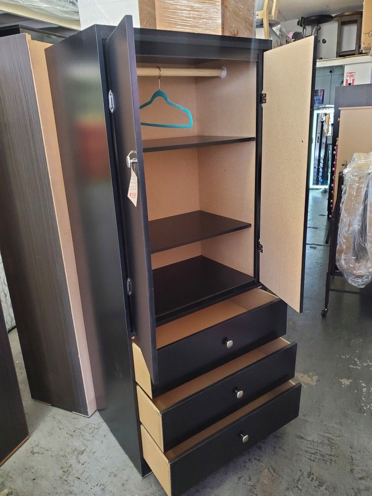 New Tall Wardrobe Closet Storage Shelving Armoire Black Finish Available In Other Colors