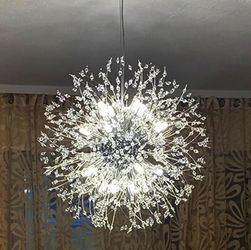 Vikaey Modern Dandelion Firework Chandelier, Chrome Dining Room Chandelier, Crystal Hanging Pendant Lighting Fixture for Living Room, Bathroom, Bedroo