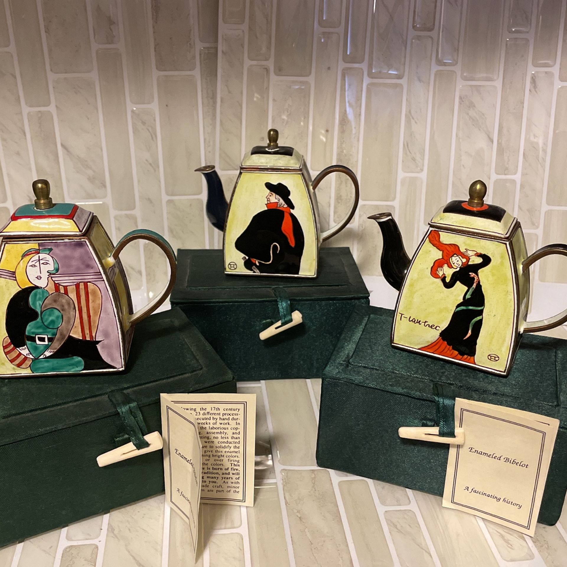 Kelvin Chen Miniature Enamel On Copper Teapots