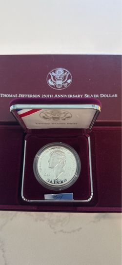 Thomas Jefferson 250th Anniversary Proof Silver Dollar