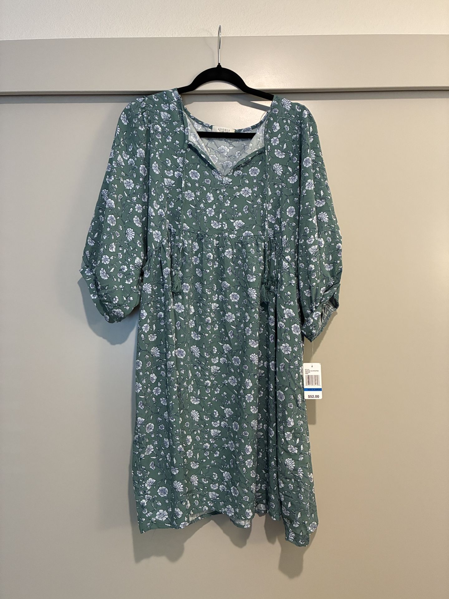 Women's Green Floral Dress 3/4 Sleeves Size XL