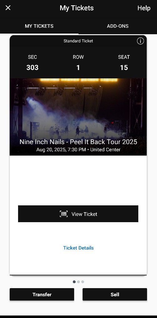 2 Tickets Nine Inch Nails 08/20/2025 United Center. Sec303 Row 1 Aisle