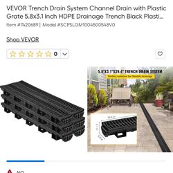 VEVOR Trench Drain System Channel Drain with Plastic Grate 5.8x3.1 Inch HDPE Drainage Trench Black Plastic Garage Floor Drain 6x39 Trench Drain Grate 