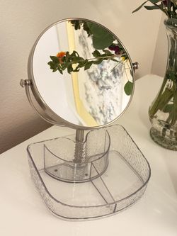 Double-Sided Vanity Mirror with Acrylic Organizer Base