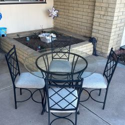 Dutch Craftsman Glass And Iron Dining Table