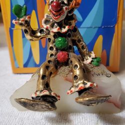 Vintage Ron Lee Bronze Clown Onyx Base Figurine Gold Trim  Signed 