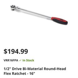MAC 1/2” Drive Bi-Material Round-Head Flex Ratchet - 16” Long Neck