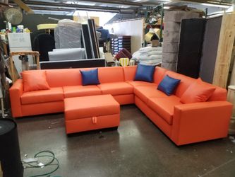 Brand NEW 11x11ft and 6x13x6ft SECTIONAL COUCHES Orange LEATHER, Custom Made Available