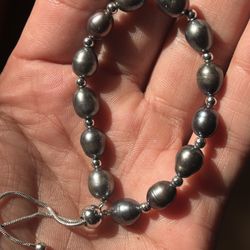 Adjustable Silver And Natural Pearl Bracelet Beautiful 