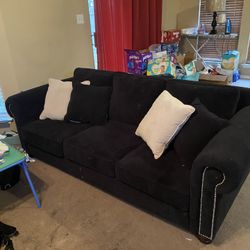 Black Suede Sofa & Pillows