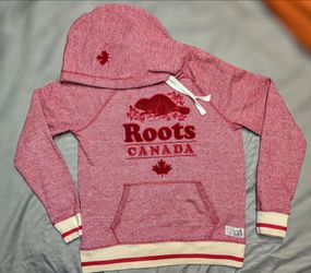 Roots Canada Pullover Hoodie Sweatshirt Unisex Medium Red Braver Logo