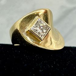 ❤️💎 14KT Yellow Gold Solitaire 1.05Ct Princess Diamond Ladies Tank Ring