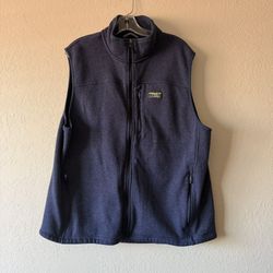 LL Bean, Mens Navy Blue Full Zip Fitted Fleece Sweater Vest, Size 2XL Reg