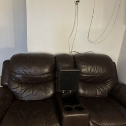 2 Sofas Brown Leather Used 