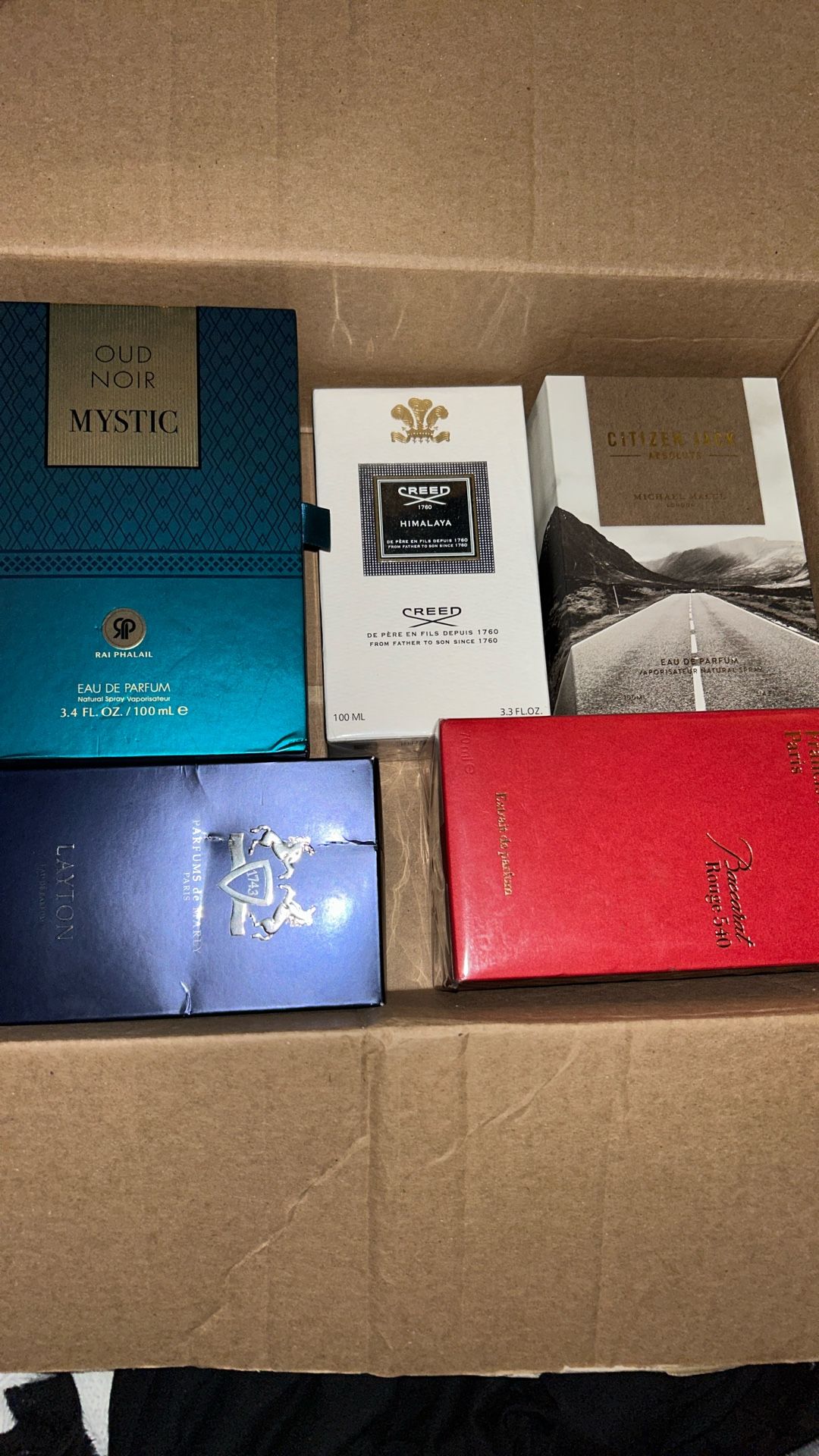 Selling All Of These Fragrances Creed Himalaya, Layton Parfums De Marley, baccarat, CITIZEN JACK ABSOLUTE BY MICHAEL LULUL, Oud mystic By RaI phalail