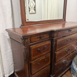 Vintage Dresser and Mirror Set Solid Wood  Dark Brown Mahogany 