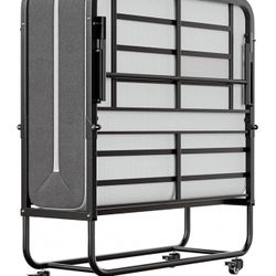   Twin Folding Bed with Mattress, 75" x 38" Folded Bed, Rollaway Bed Guest Bed Portable Foldable Extra Bed for Adults, Fold up Bed with 5" Me