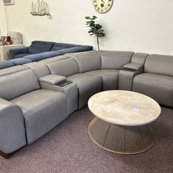 Furniture- 6 Pc Genuine Leather Sectional with 3 Power Recliners- Lovre 