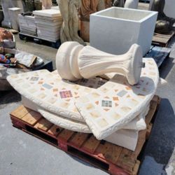 Concrete Stone Mosaic Picnic Table with 3 Benches/ Outdoor Patio Furniture