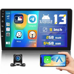 2+64GB Android 13 Double Din Car Stereo Wireless Apple Carplay Android Auto 9 Inch Bluetooth Touchscreen Car Radio in Dash GPS Navigation HiFi WiFi FM