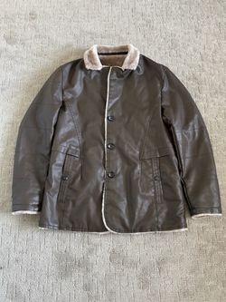 Brown Faux Leather Sherpa-Lined Jacket
