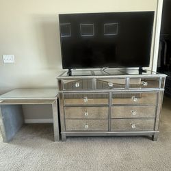 Mirrored Dresser, Table & Night Stands