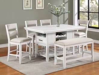 Brand New Weathered White 6pc Counter Height Dining Table Set