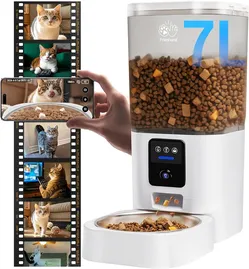 Frienhund Automatic Cat Feeder with 2K Camera: 5G WiFi Automatic Dog Feeder with Night Vision, Cat Food Dispenser with 7L Large Food Storage Container