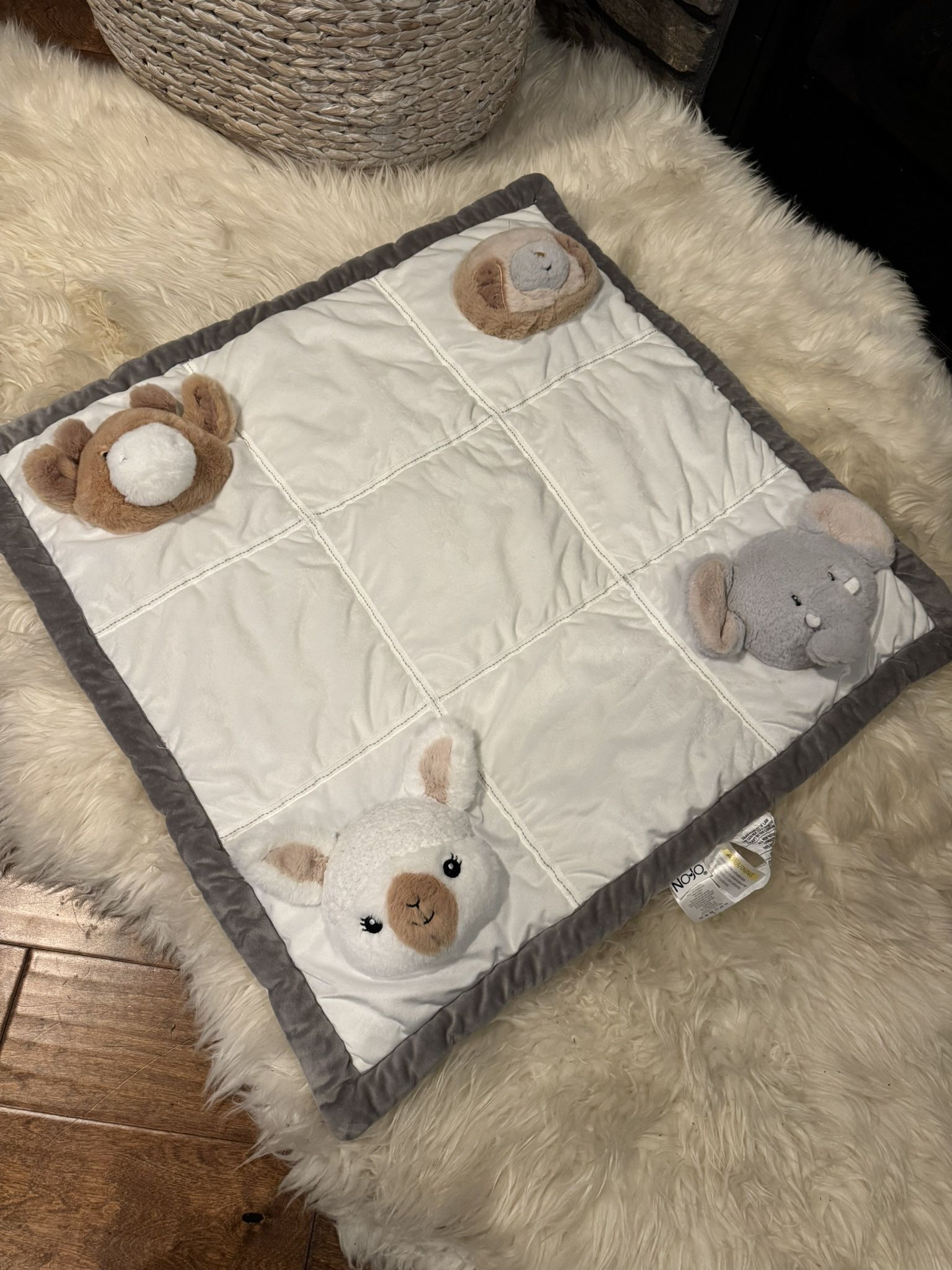 NoJo Playful Pals White, Tan, and Gray Four 3D Animal Tummy Time Play Mat.